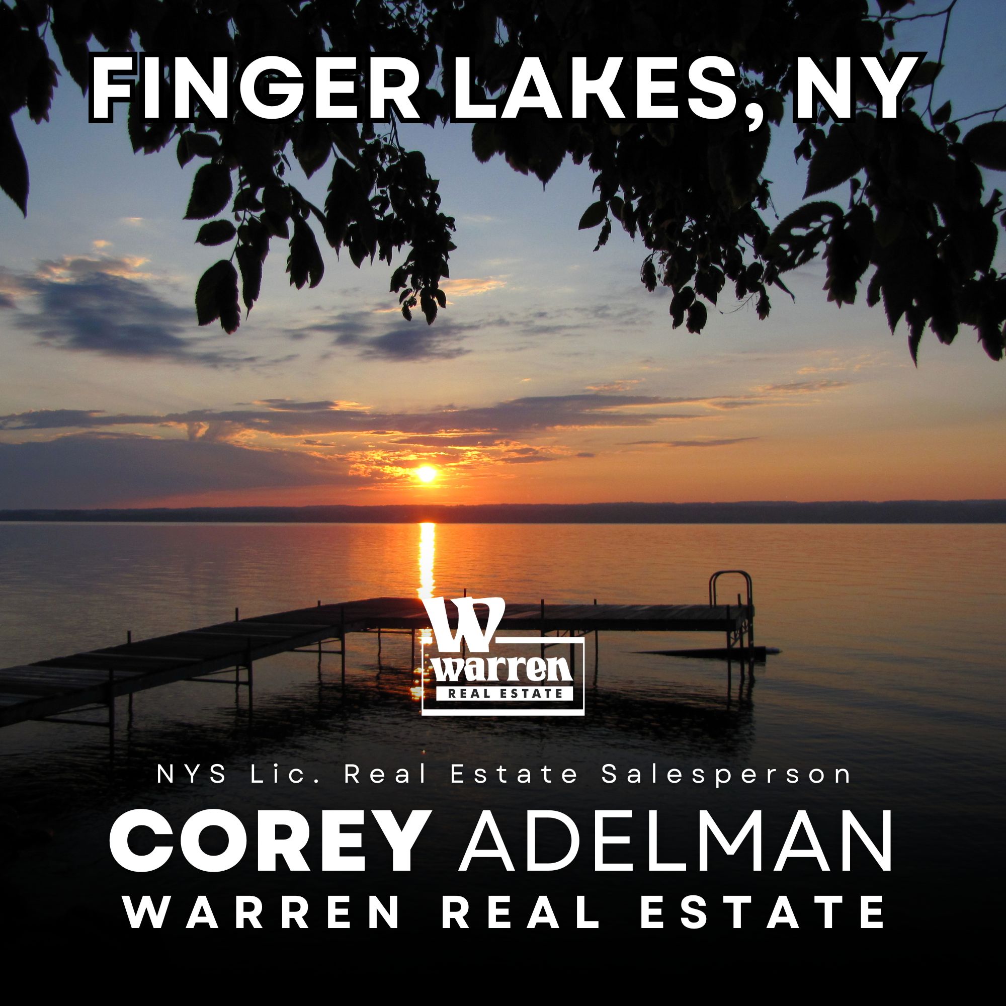 Finger Lakes, New York Real Estate - Stock Image of the Cayuga Lake -Corey Adelman NYS Lic. Real Estate Salesperson at Warren Real Estate Logo
