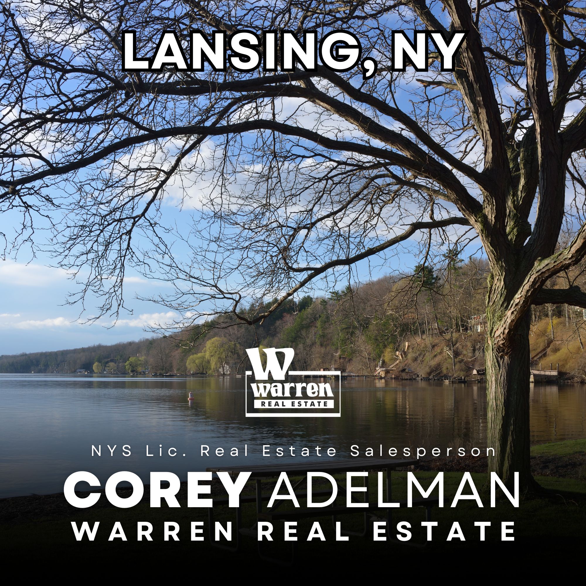 Lansing, New York Real Estate - Stock Image of Cayuga Lake -Corey Adelman NYS Lic. Real Estate Salesperson at Warren Real Estate Logo